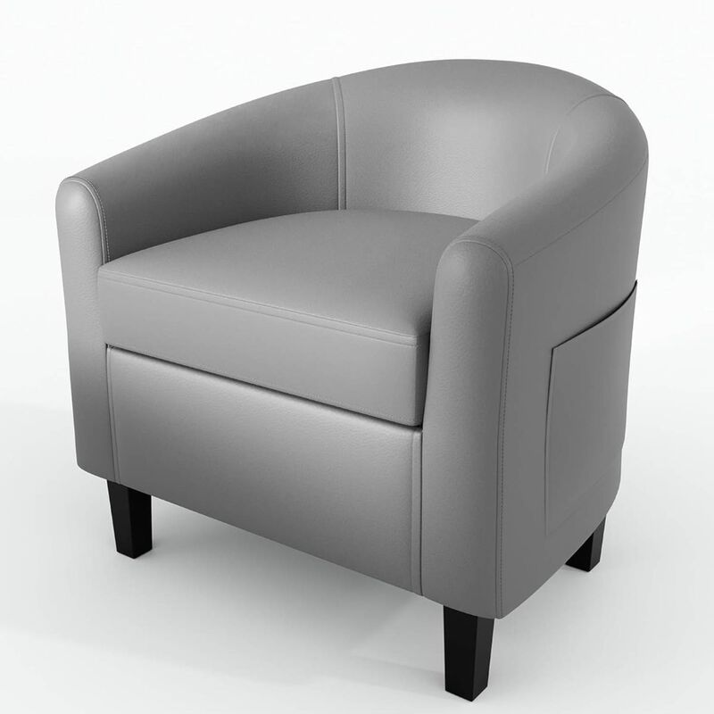 Faux Leather Sofa Accent Chair for Living Room Bedroom Reading Room, Outdoor Relax, Grey image number 0