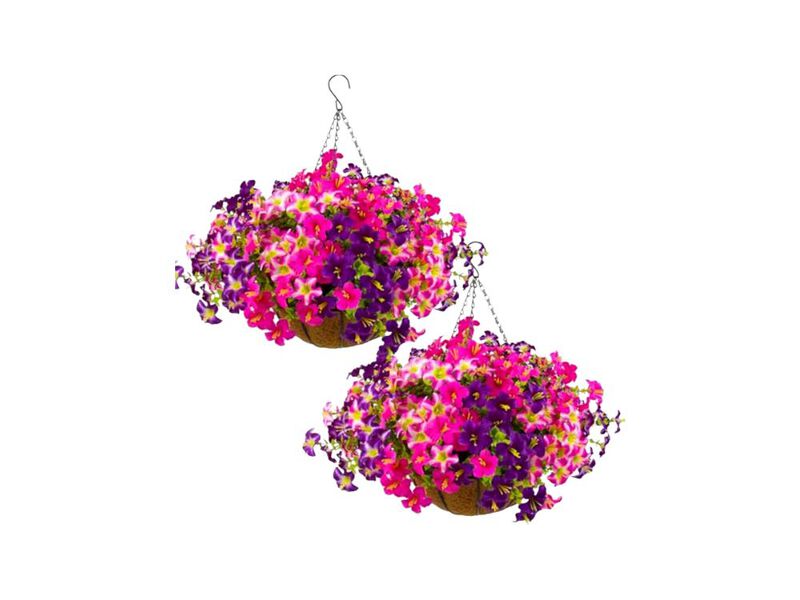 2 Set Artificial Outdoor Petunias Flowers Hanging Baskets 24 Pack UV Resistant image number 0