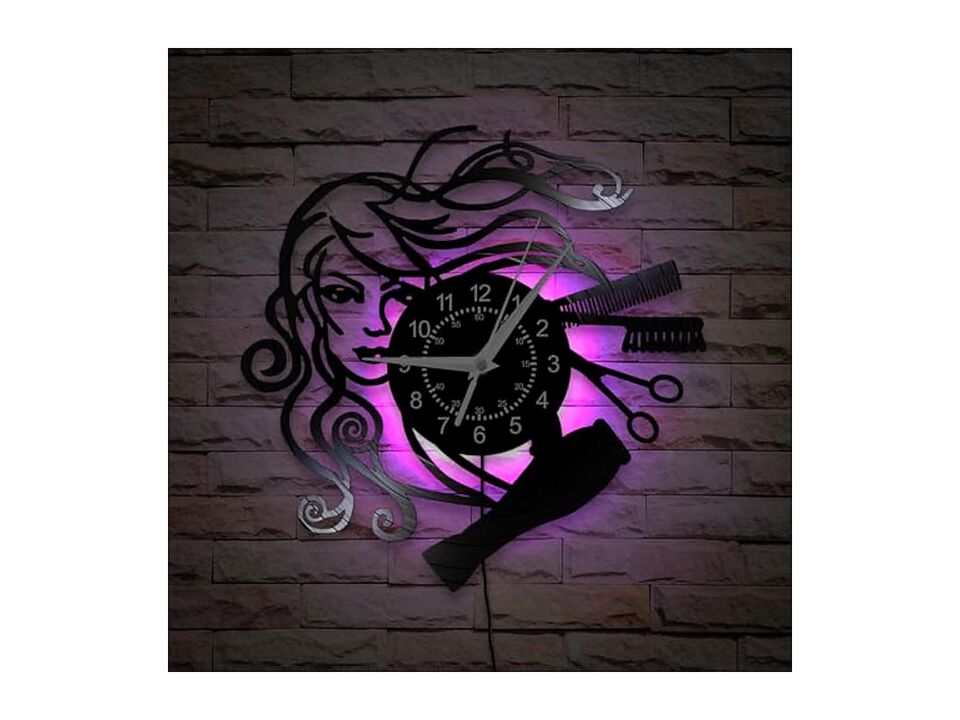 Hair Salon Kinds LED Color Hairstyle Wall Clock 12 Inch Silent Non Ticking Vinyl