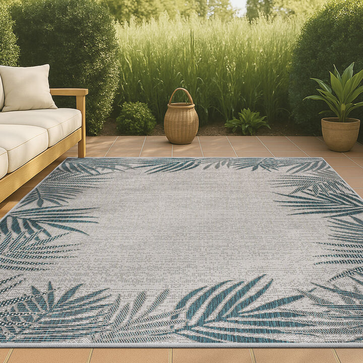 Isla Coastal Cottage Palm Frond Border Indoor/Outdoor Area Rug