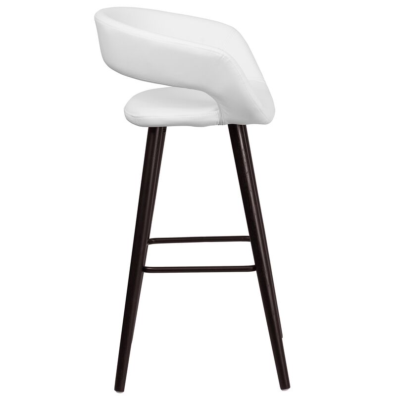 Flash Furniture Brynn Series 29'' High Contemporary Cappuccino Wood Barstool in White Vinyl