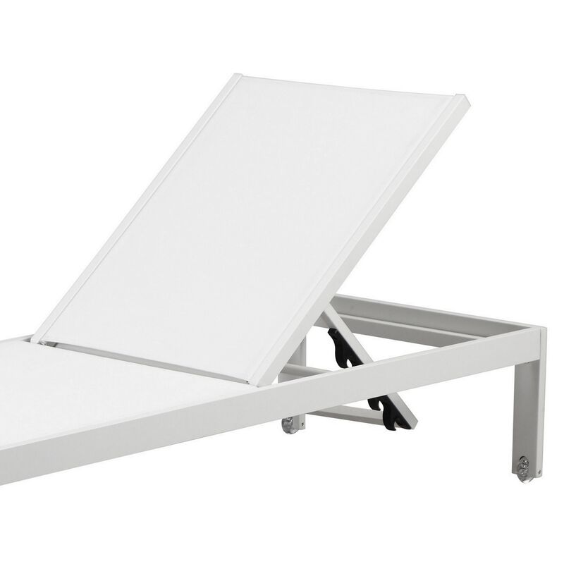 Edie 76 Inch Outdoor Adjustable Chaise Lounger, Metal, White Textilene-Benzara image number 3