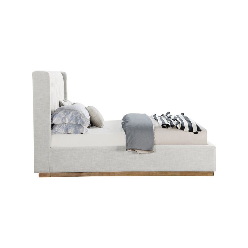 Meridian Furniture Logan Cream Linen Textured Fabric King Bed