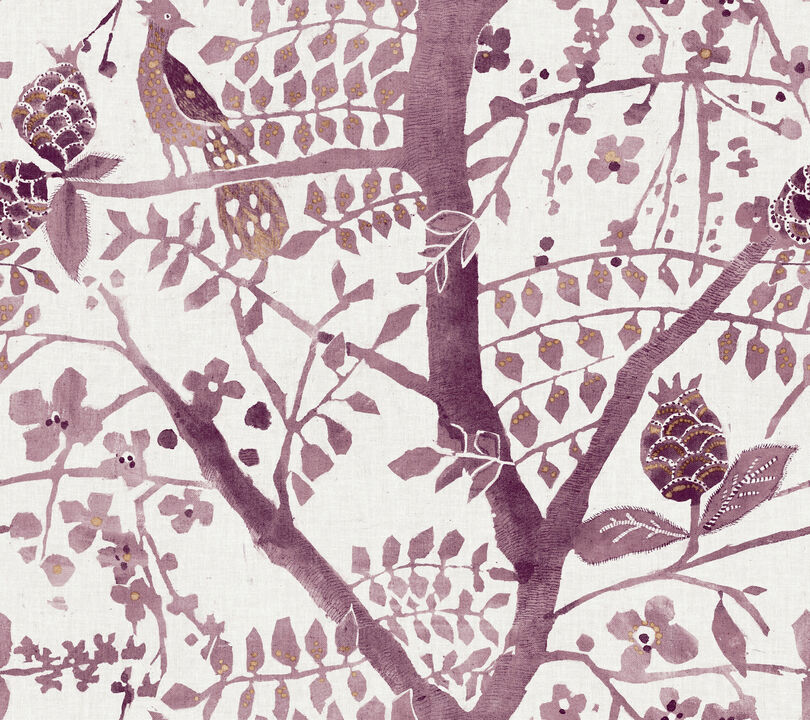 Peacock Block Print Purple Wallpaper