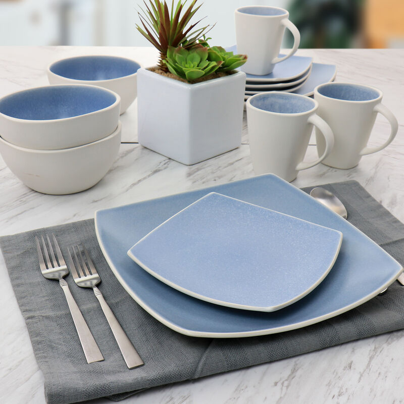 Gibson Elite 16 Piece Soho Lounge Reactive Glaze Stoneware Dinnerware Set in Light Blue