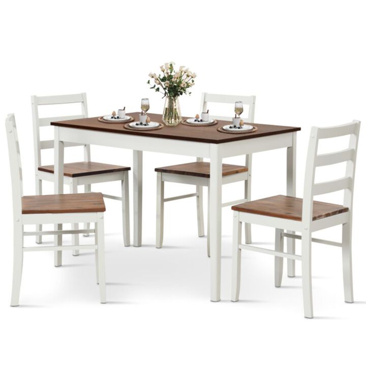 Hivvago 5-Piece Wooden Dining Set with Rectangular Table and 4 Chairs-Coffee and White