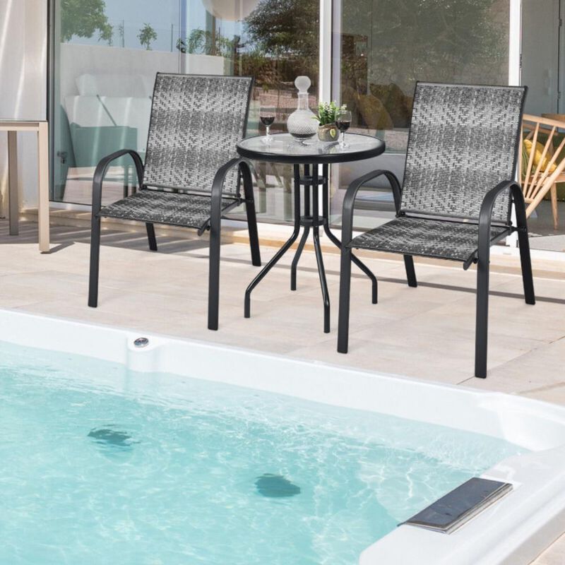 Hivvago Outdoor PE Wicker Stackable Chairs with Sturdy Steel Frame