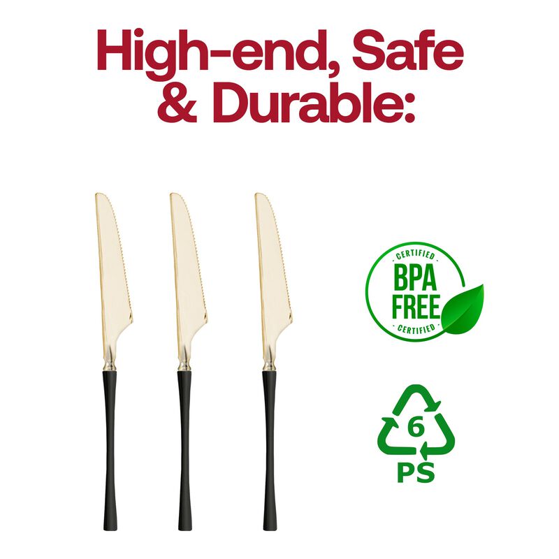 Gold with Black Handle Moderno Plastic Dinner Knives (240 Knives) image number 5