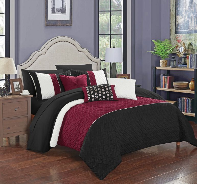 Chic Home Karras Quilted Embroidered Design Bed In A Bag Sheets 10 Pieces Comforter Decorative Pillows & Shams - Queen 90x90, Black
