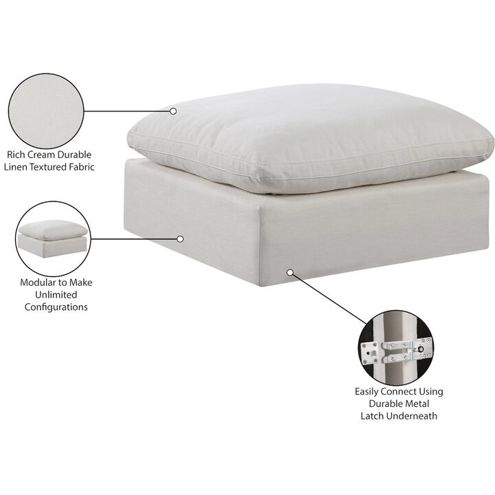 Meridian Furniture Comfy Cream Linen Textured Fabric Modular Ottoman