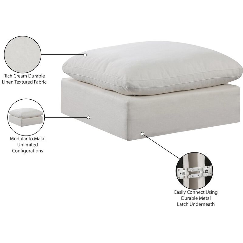 Meridian Furniture Comfy Cream Linen Textured Fabric Modular Ottoman