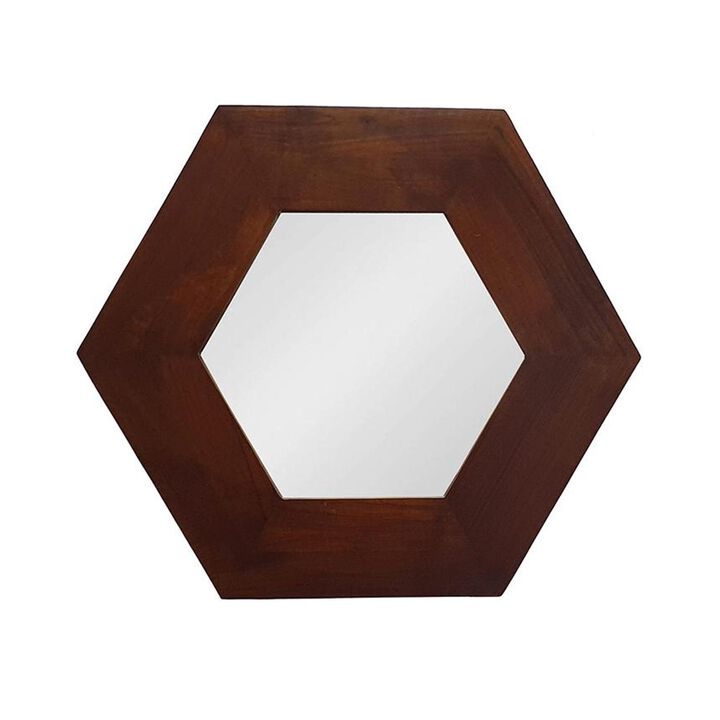 HomeRoots 19" Dark Brown Hexagon Solid Wood Framed Accent Mirror