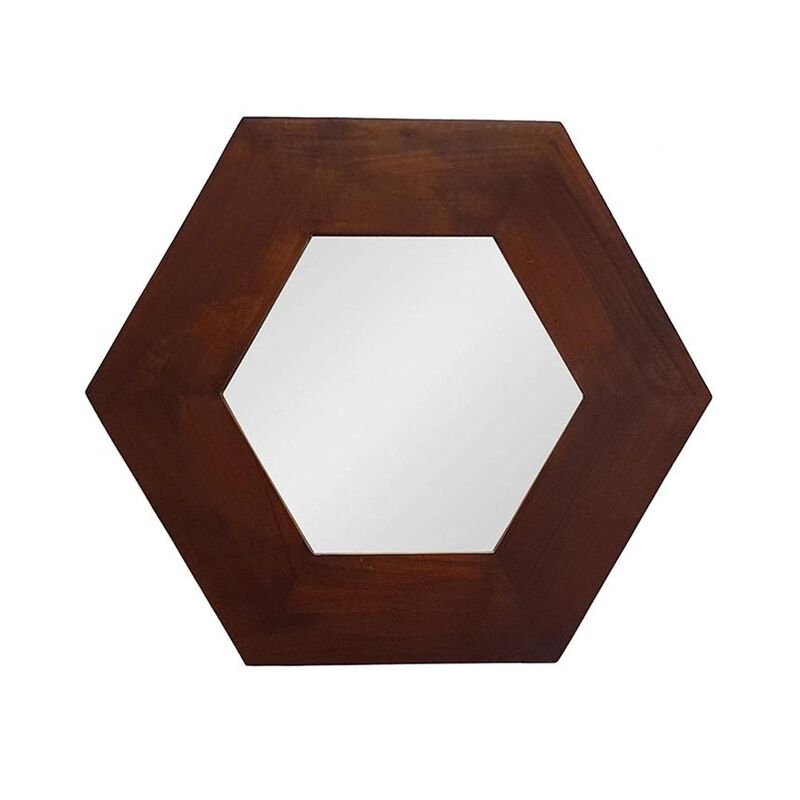 HomeRoots 19" Dark Brown Hexagon Solid Wood Framed Accent Mirror image number 0