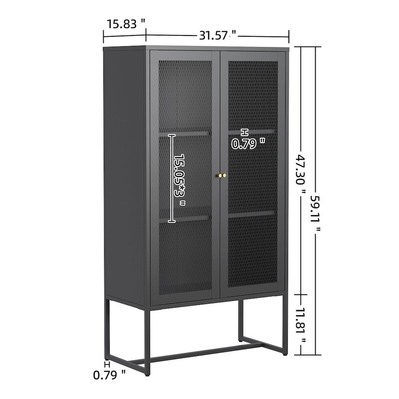Glamour Home Bentley 59.11-inch Black Two Door Storage Cabinet with Mesh Doors