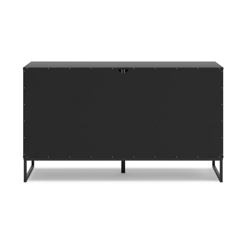 Alli Wide Dresser, 6 Drawers, Matte Black Wood, Metal Base, 59 Inch - Benzara