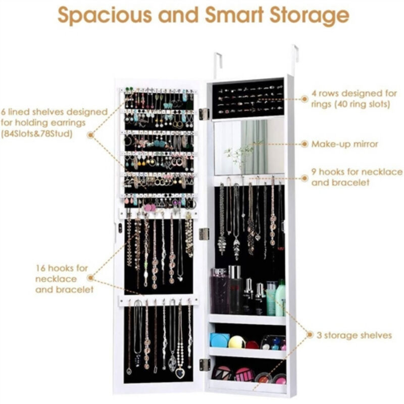 2-in-1 Wall or Door Mounted Jewelry Organizer Full Length Mirror