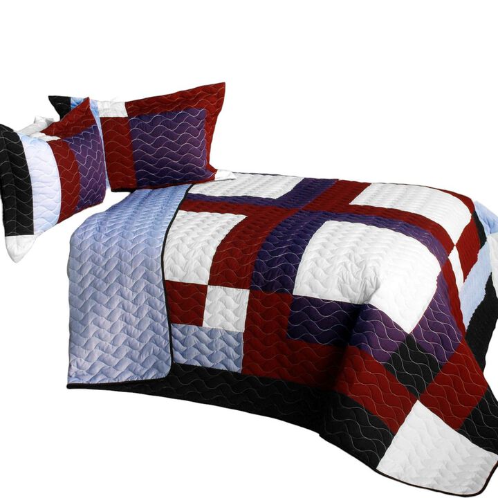 3 Piece Queen Patchwork Quilt Set Vermicelli Quilted Cozy Decorative Bedspread Set