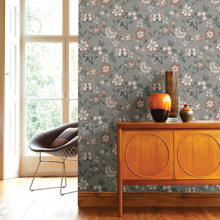 Athena Grey Floral Wallpaper (Set of 2)