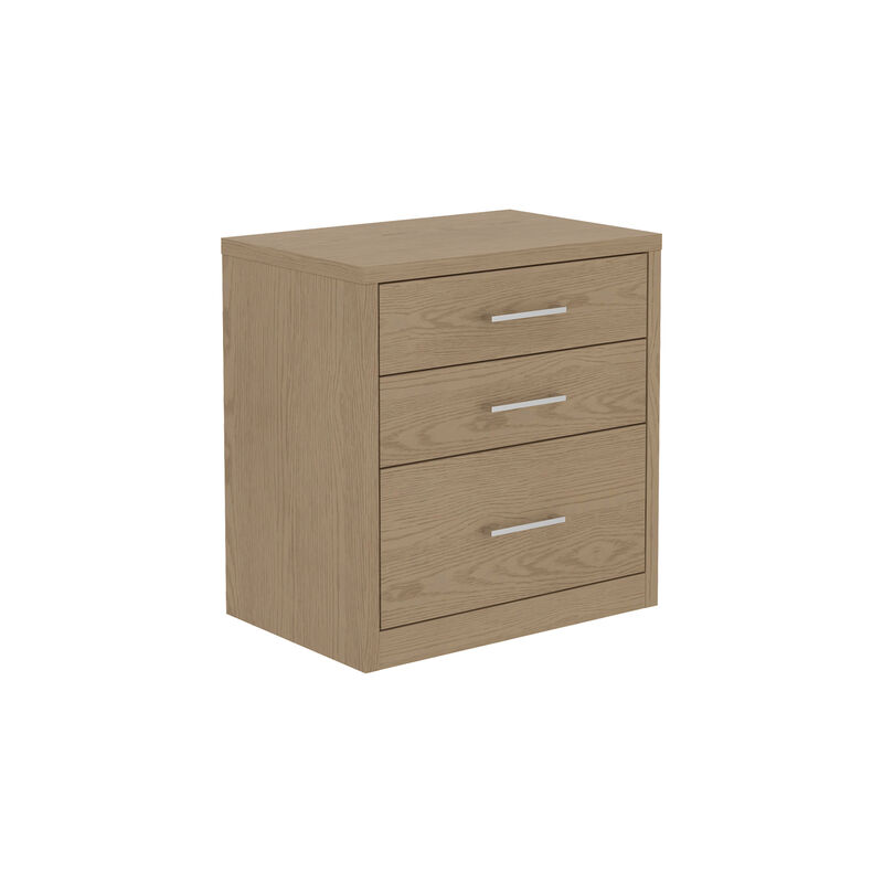 FUFU&GAGA Thickened 3-Drawer Nightstand with Hidden Storage, Bedside Table & Desk Side Cabinet, Textured Wood Grain, Silver Metal Brushed Handles (24.8 in. W x 23.6 in. D x 15.7 in. H), Khaki Brown