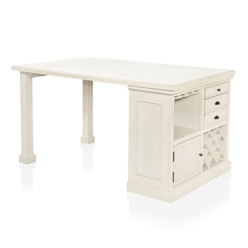 Tino 5pc Counter Height Table and Chair Set, Antique White Solid Wood - Benzara