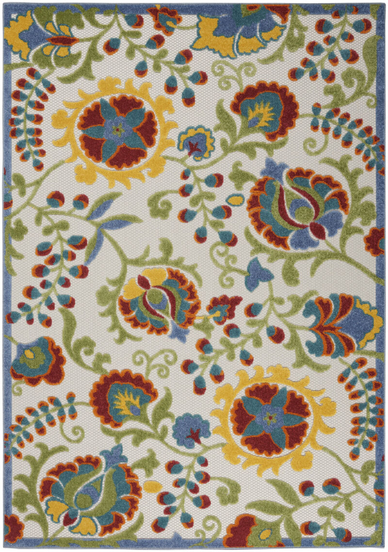 HomeRoots 4' X 6' Ivory Red Green Blue And Yellow Floral Indoor Outdoor Area Rug image number 0