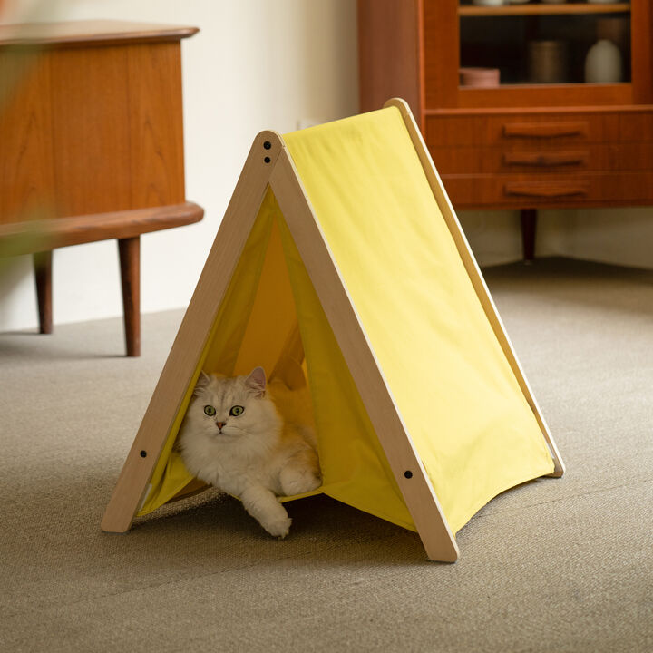 Pet Tent, Cat Tent for Indoor Cats, Wooden Cat House for small Pets, Yellow