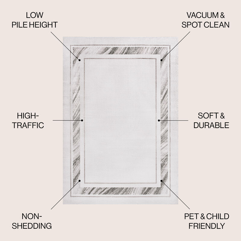 Athens Classic Border Marble Pattern High-Low Area Rug