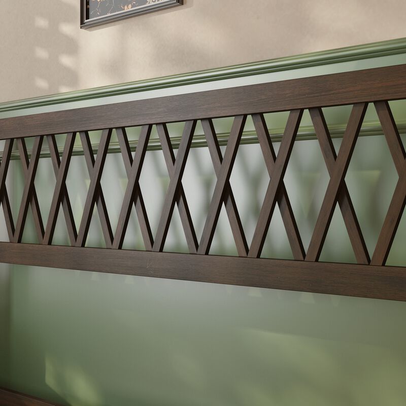 FUFU&GAGA  Returnlov Cherry Solid Wood Bed Frame with Acacia Legs and Plywood Slats, Vintage Style Platform Bed without Box Spring, Classic Wood Headboard (83.8 in. L x 63.2 in. W x 41.1 in. H), Cherry image number 6