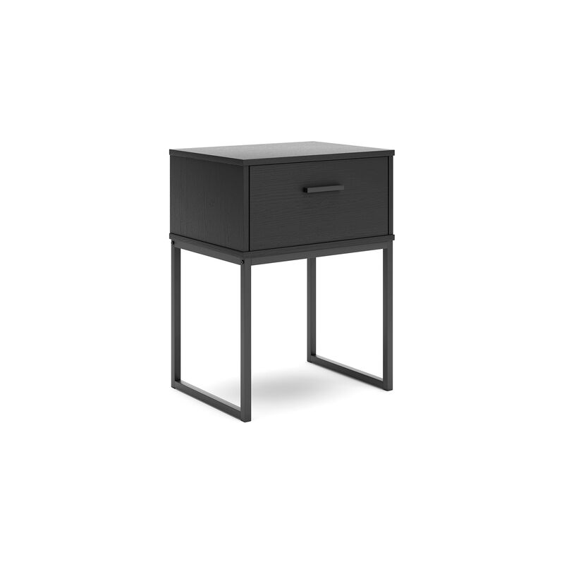 Alli Nightstand, 1 Drawer, Matte Black Wood, Metal Base, 26 Inch - Benzara