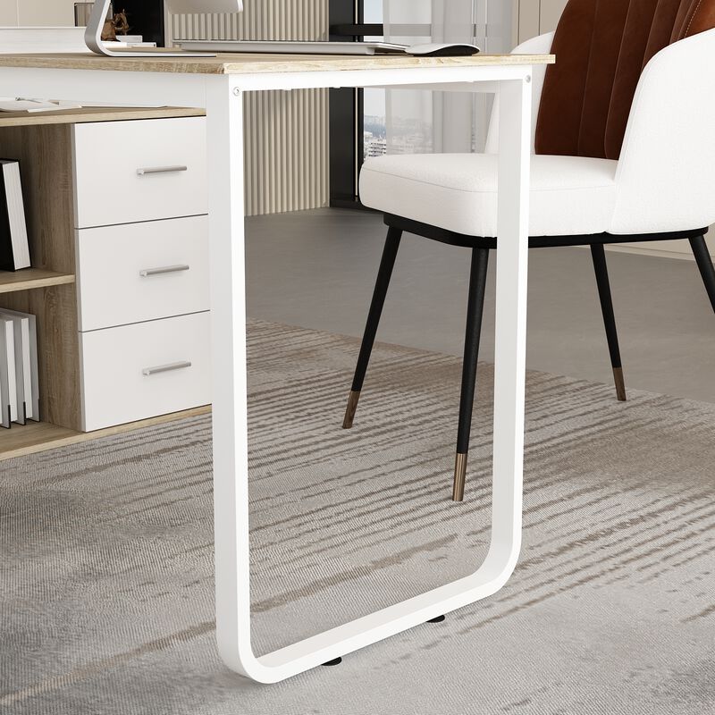 55.1&rdquo; L-Shaped Desk with Drawers and Shelves, Office Desk Corner Desk with Storage, Computer Desk Craft Desk for Home Office Bedroom