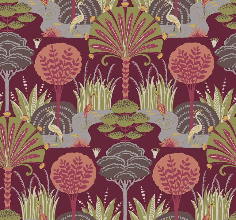 Mandeville Raspberry Tropical Paradise Wallpaper
