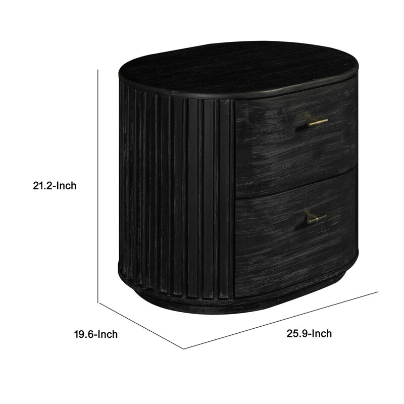 Fely Nightstand, 2 Drawers, Gold Metal Handles, Black Acacia Veneer image number 4