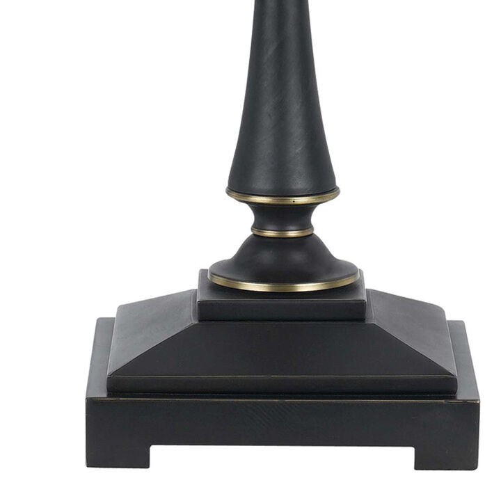 Metal Body Table Lamp with Fabric Tapered Bell Shade, Beige and Black - Benzara