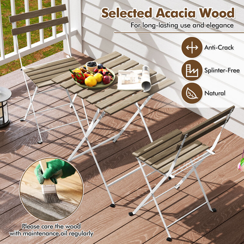 Acacia Wood 3-Piece Patio Set with Slatted Table and Chairs