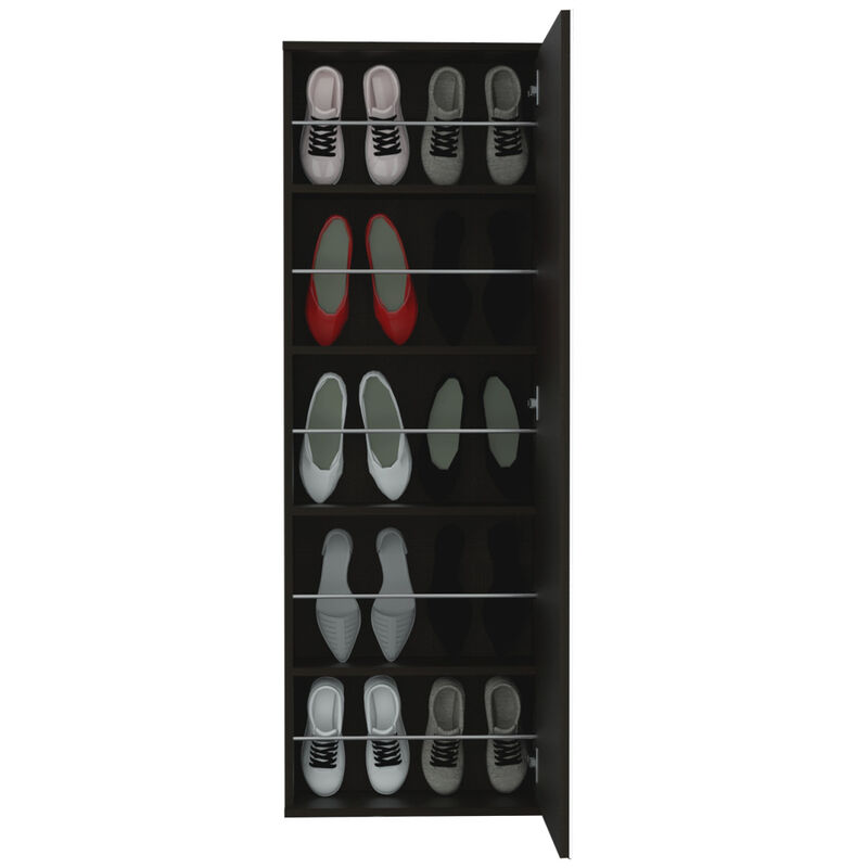 Leto Wall Mounted Shoe Rack With Mirror, Single Door, Capacity For Ten Shoes -Black