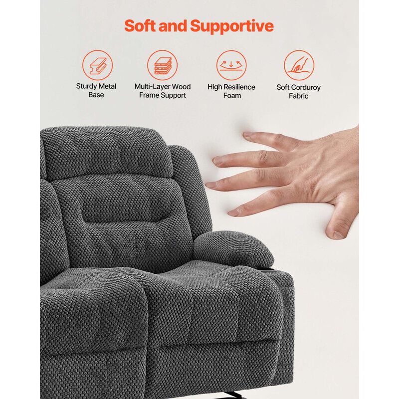 Reclining Loveseat Sofa with Heat Massage, USB Ports, Side Pockets and Cup Holders-Grey image number 6