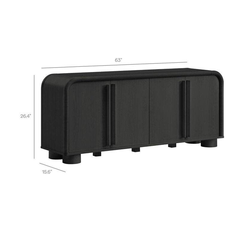 Modway Bellamy 63 Inch Curved Sideboard Cabinet with Storage in Black Oak &ndash; Modern Buffet Cabinet with 4 Soft-Close Doors and Adjustable Shelves image number 2