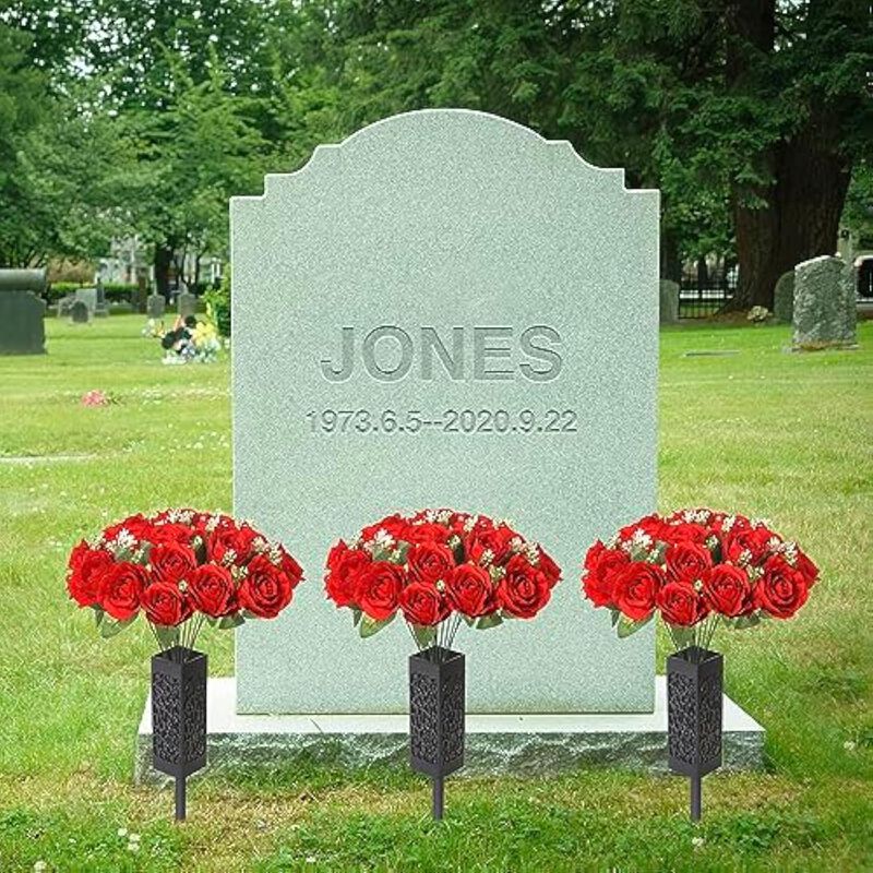 Red Artificial Rose Flower Heads Vase Filler Cemetery Flowers image number 3