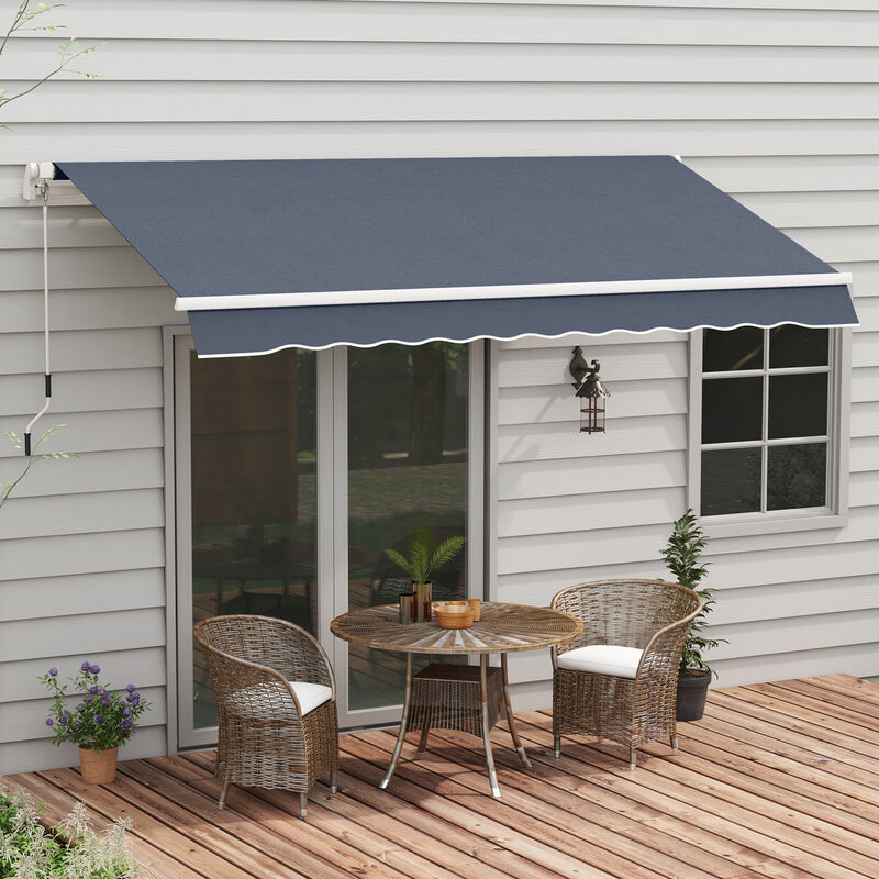 Outsunny 12' x 8' Retractable Awning, Patio Awning Sun Shade Shelter with Manual Crank Handle, 280g/m² UV and Water-Resistant Fabric, Aluminum Frame for Deck, Balcony, Yard, Dark Gray