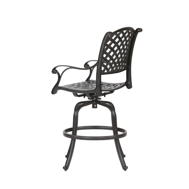 Patio Outdoor Aluminum Barstool With Cushion, Set of 2, Dupione Brown