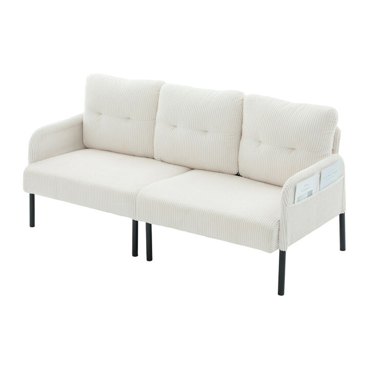 TATEUS Corduroy Sofa Metal Legs, Plush Side Pockets Cozy Couch Living Room Bedroom