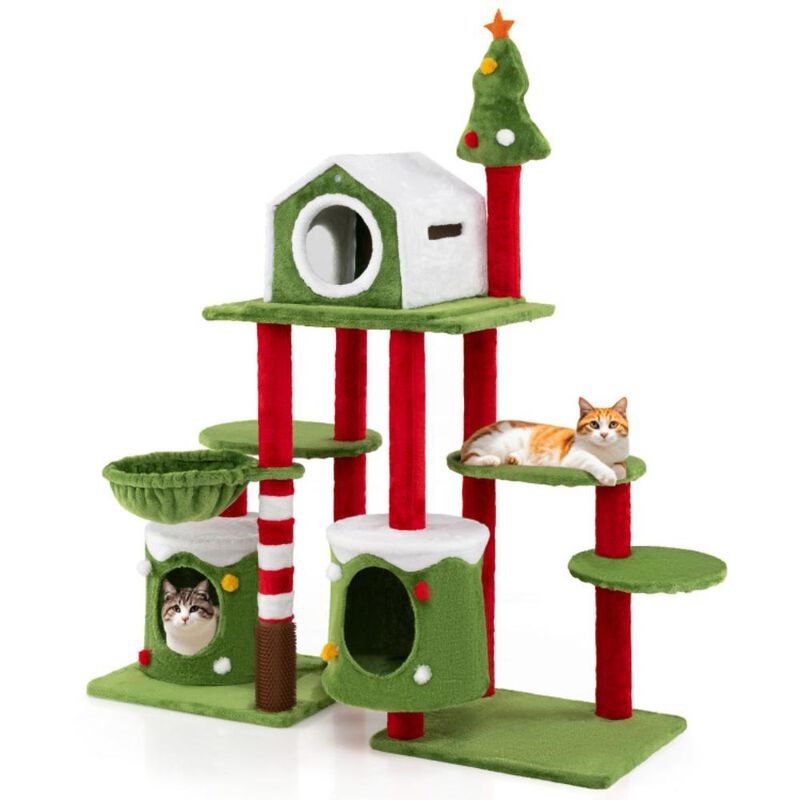 Hivvago 58 Inch Tall Cat Tree Tower Multi-level Pet Climbing and Jumping Tower Furniture with Condos