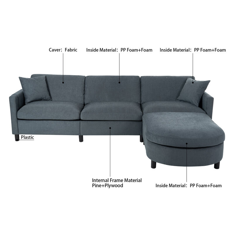 107.8" Sectional Sofa Couch 1 Ottoman image number 8
