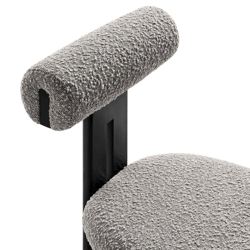 Modway Torian Upholstered Boucle Dining Chairs Set of 2 in Walnut Black - 3-Legged Farmhouse Kitchen Chairs - Mid-Century Modern Armless Accent Chairs - Comfortable Side Chairs with Wood Legs image number 7