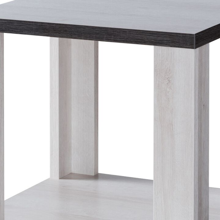 End Table with Wooden Open Bottom Shelf, White and Gray-Benzara