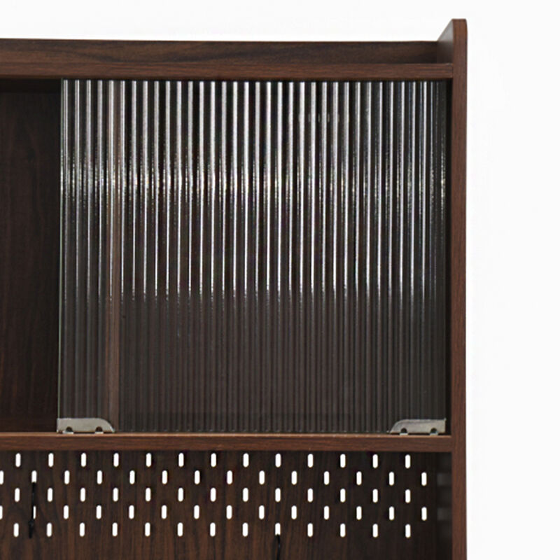 71"Tall Kitchen Pantry Storage Cabinet, Large Capacity Display Cabinet with Reeded Glass Doors and Microwave Stand, Bakers Racks with Storage for Kitchens, Pantry, Living Room