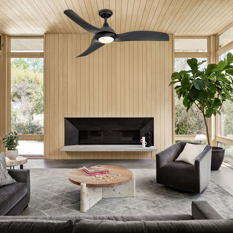 52 in. Integrated LED Brushed Black Downrod Mount Ceiling Fan with Light and Remote