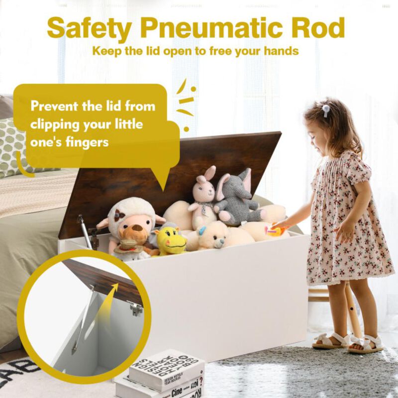 Hivvago Flip-top Storage Chest with Self-hold Cover and Pneumatic Rod-White