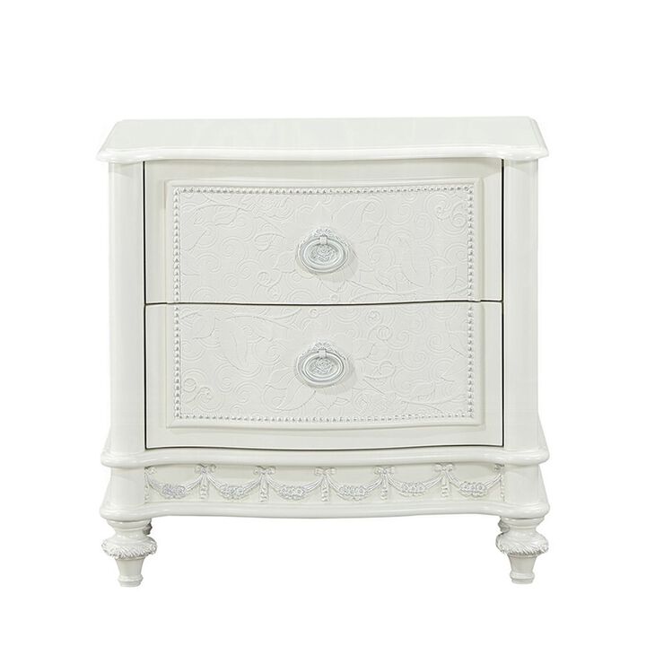 Simple Relax 2 Drawers Wooden Nightstand with Metal Handles in Ivory Finish