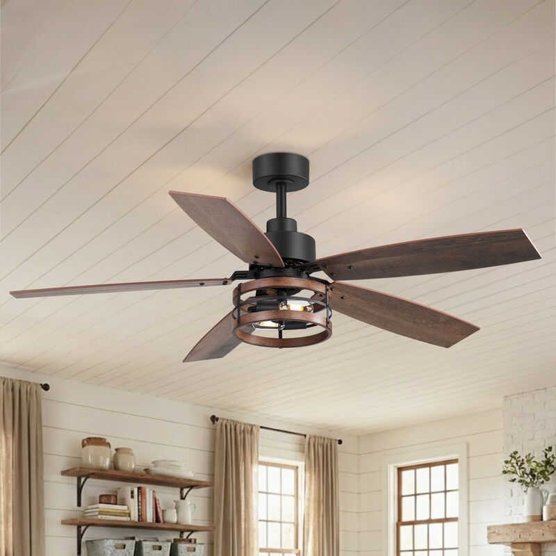 Breezary 52" Ceiling Fan with Light, 5 Plywood Blades, E26 2-Light, 6 Speeds, Remote Control image number 7